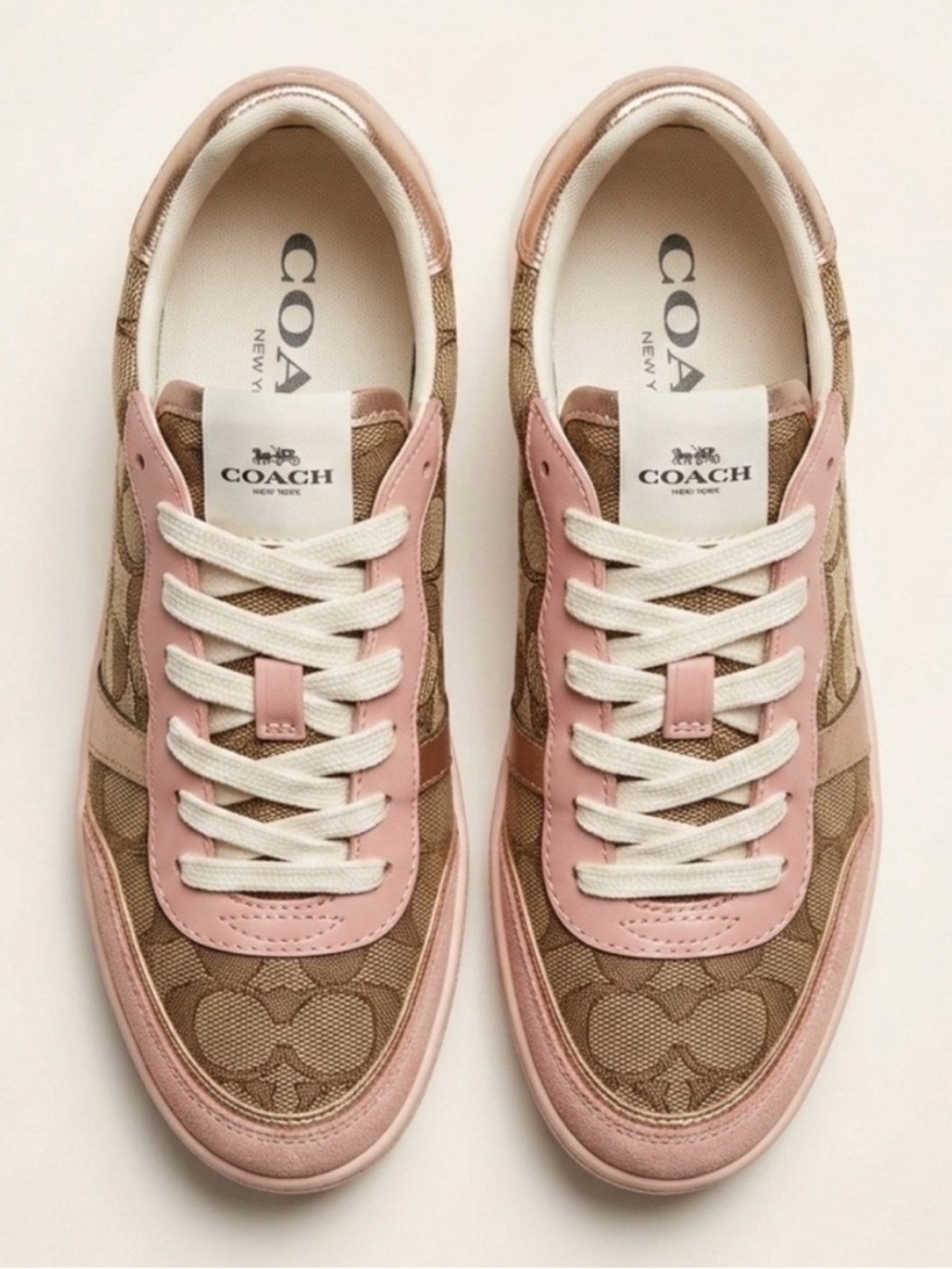 COACH Low-Top C101 Signature Canvas Pink Sneakers (Style FG3490)